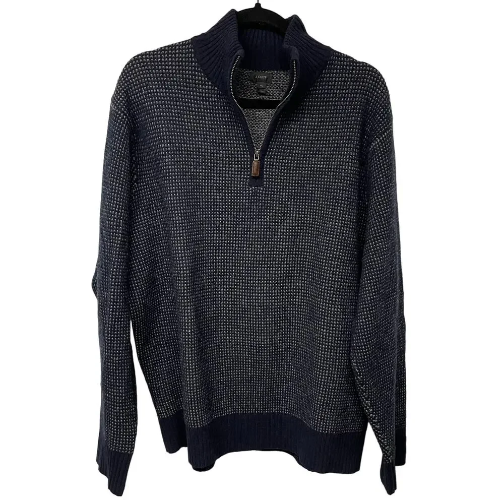 J.Crew Mens 100% Lambswool Quarter Zip Pullover Sweater Blue Size XL Warm
